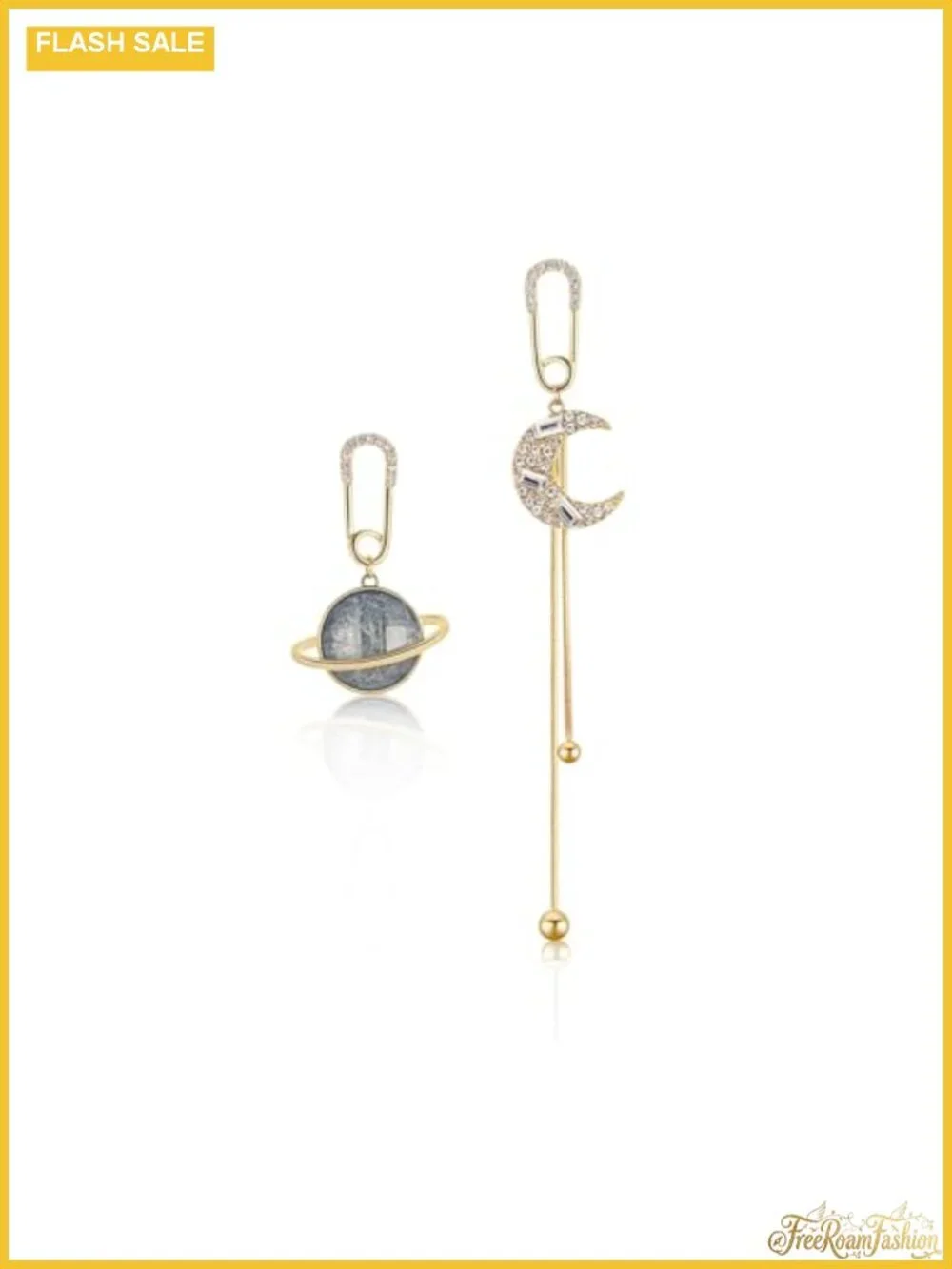 Celestial Asymmetrical Moon Star Saturn Dangle Drop Earrings 925 Silver Posts